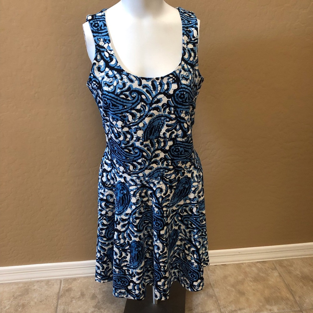 Michael Kors Sexy Paisley Pattern Dress Blue/white/black Size 4